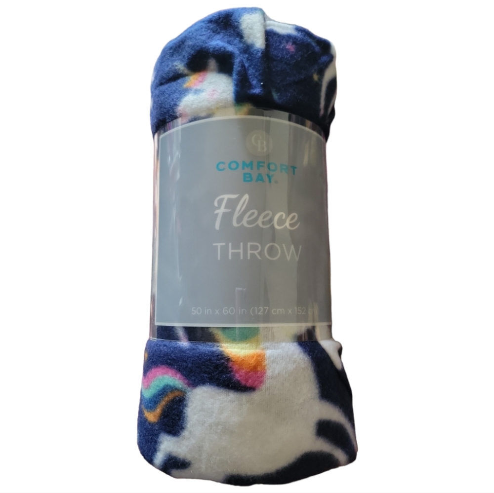 NWT Comfort Bay Unicorn Blue Soft Plush Throw Blanket 50" x 60"